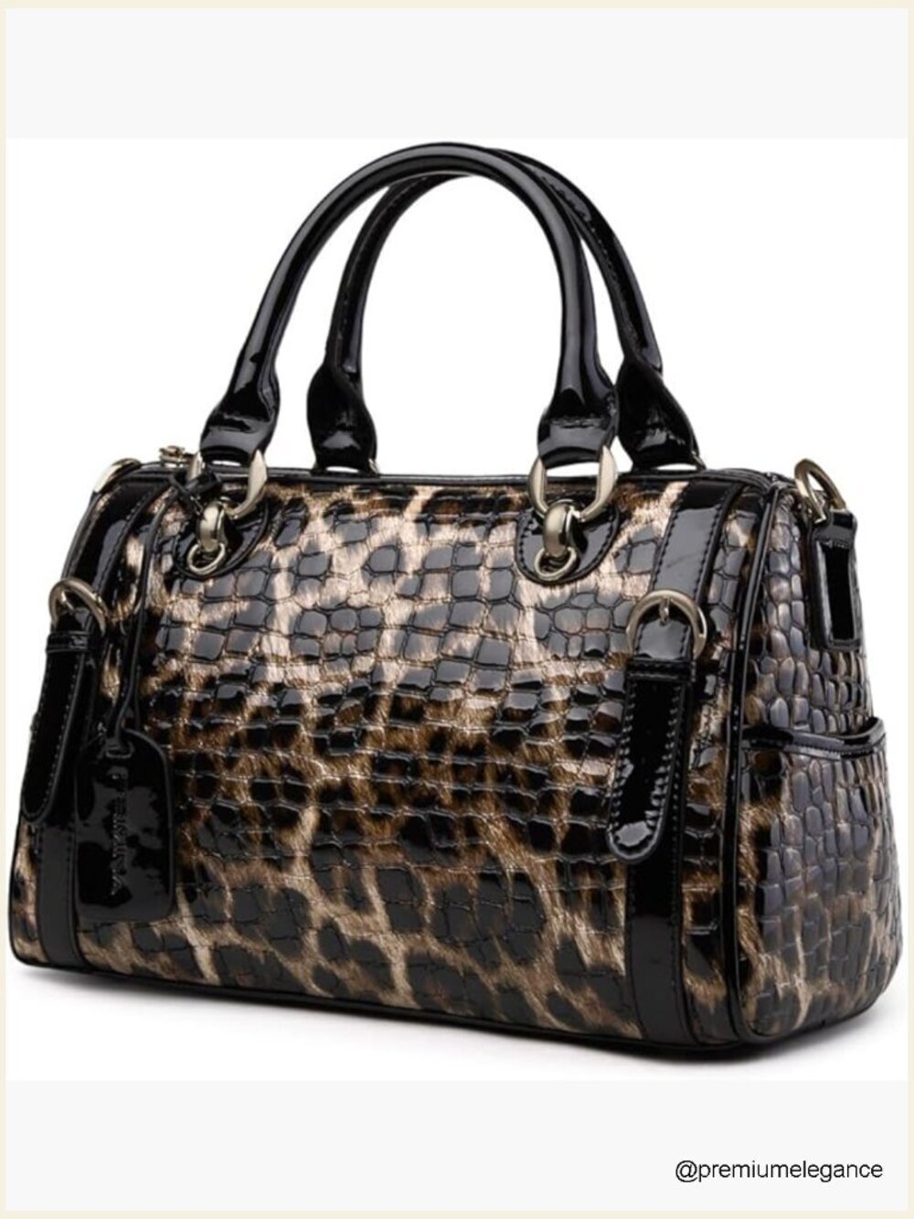 Genuine Leather Tote Bag Crossbody Shoulder Satchel Patent Leather Leopard Print